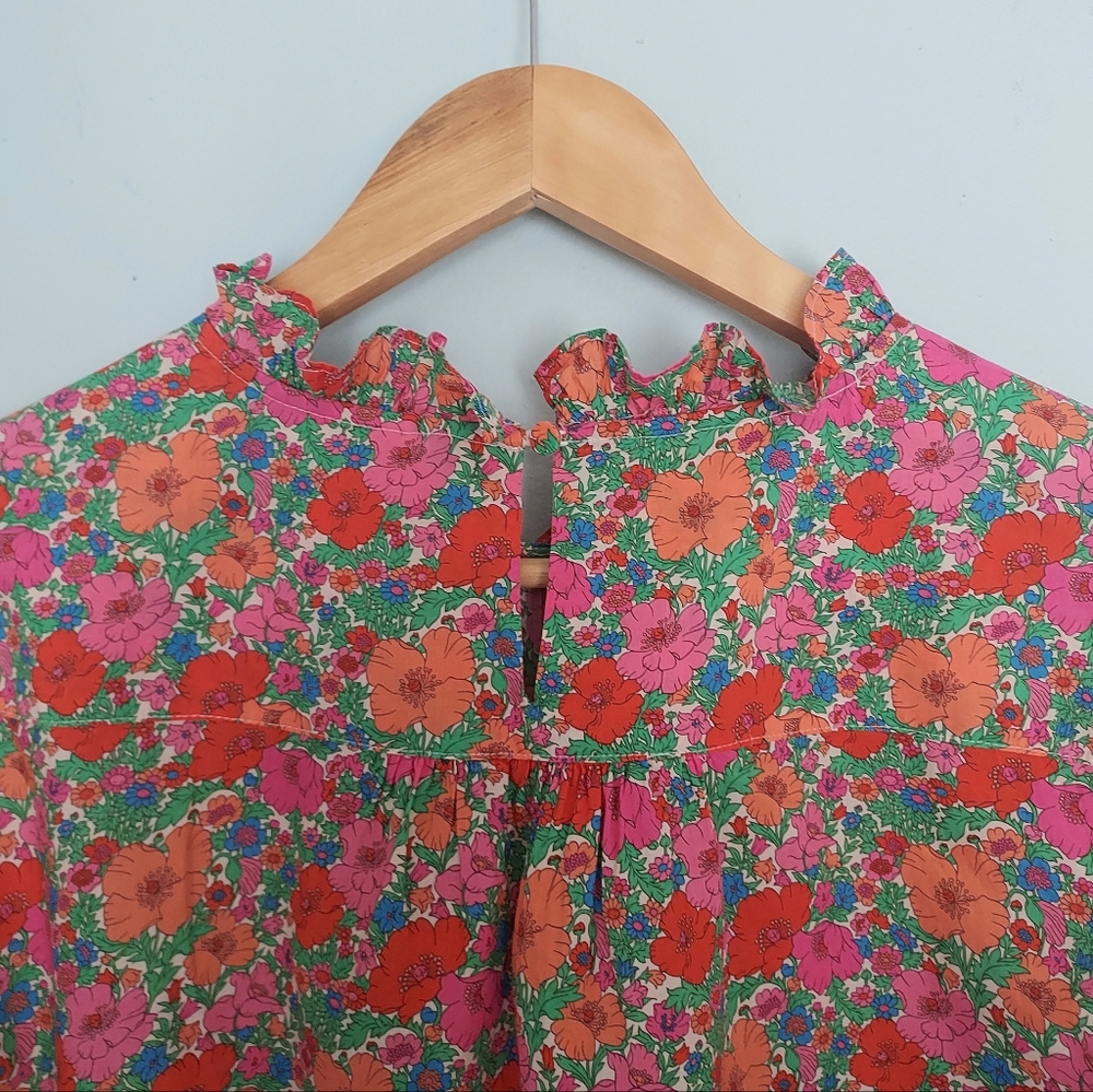 J. Crew Liberty Print Smocked Floral Short Puff Sleeve Blouse Small Cottagecore - Picture 7 of 11